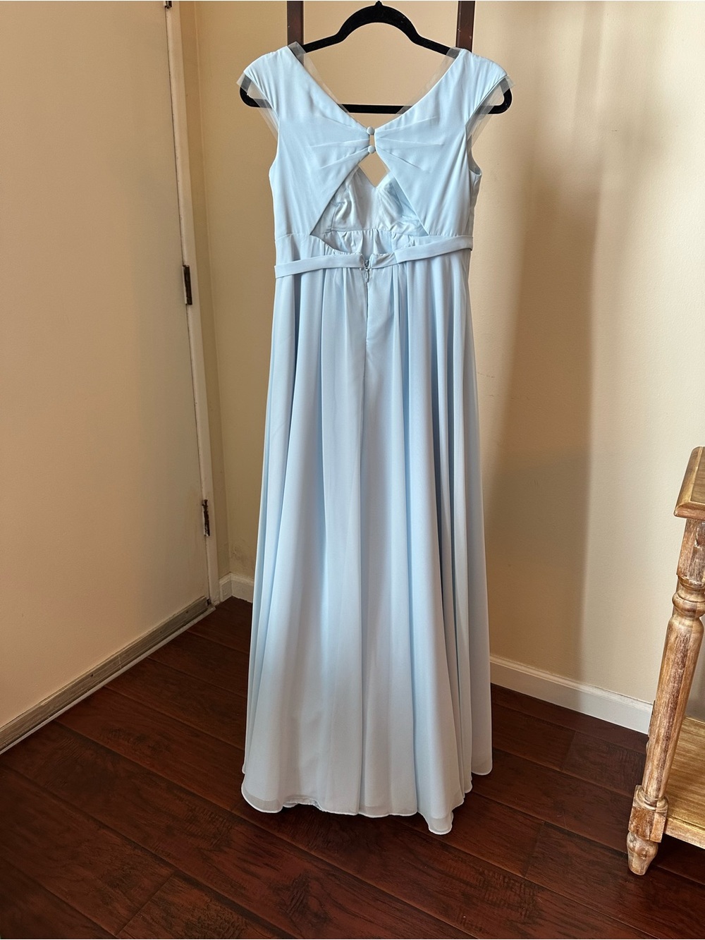 Azazie Sky Blue (Size A4, Small) Cap Sleeve V-Neck Long Maxi Bridesmaid Dress - Picture 5 of 5